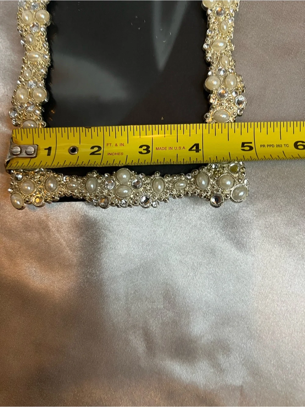 Vintage Baroque Pearl & Rhinestone Picture Frame • Ornate Silver Tabletop Decor